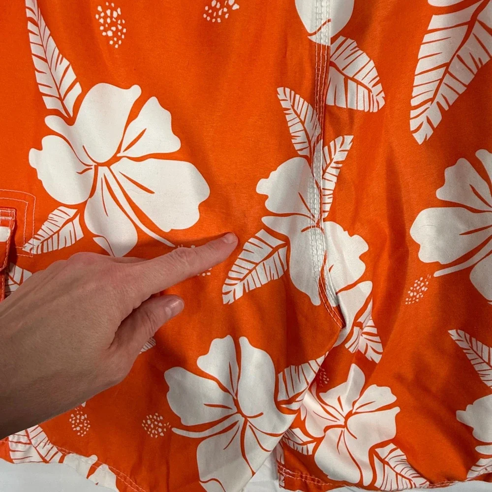 OP L Swim Trunks Orange Hibiscus‎ Floral Cargo Board Shorts Surf Beach Hawaiian